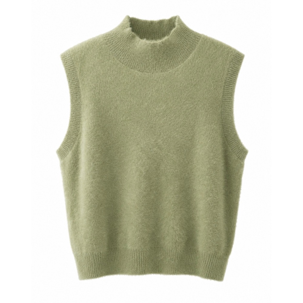 Bailey 44 Sweater Vest Women Large Sage Green Excellent Fuzzy Mock Neck Knit